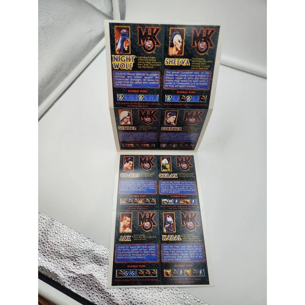 UNCUT SHEET  NINTENDO POWER MAGAZINE MORTAL KOMBAT 3 TRADING CARDS (Lot of 8)